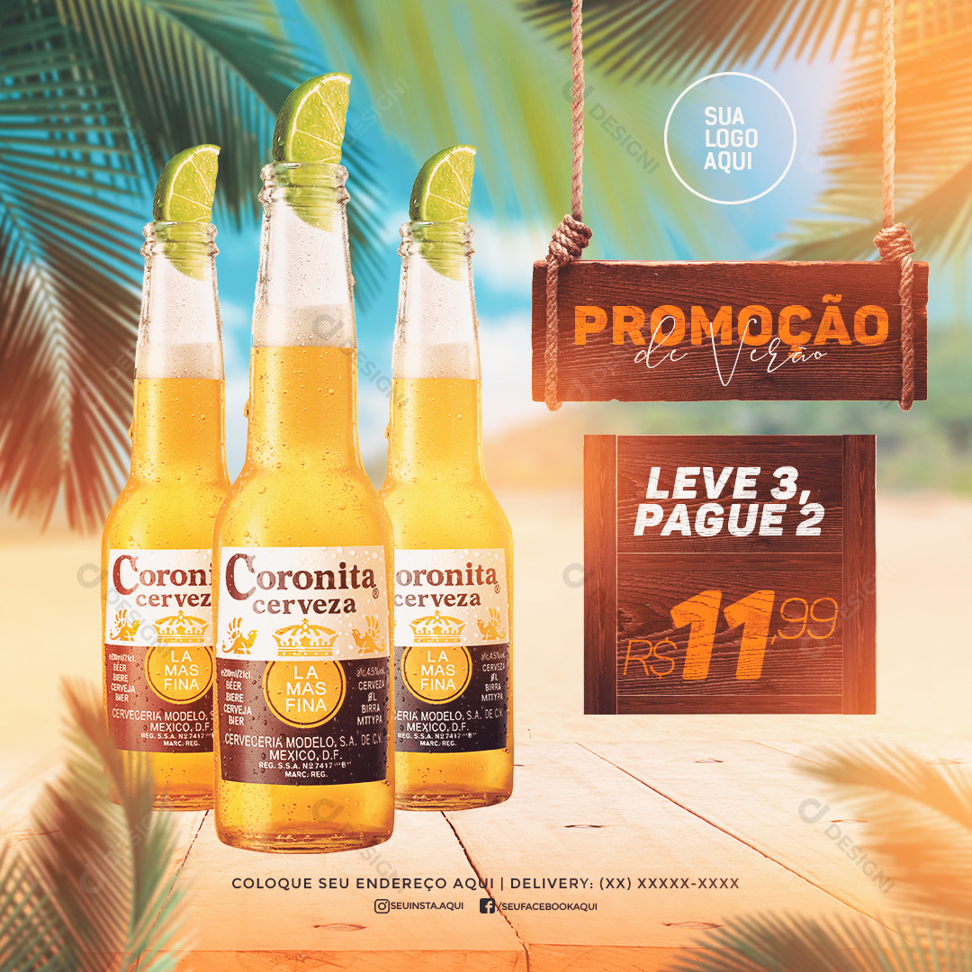 Promoção de Verão Cerveja Coronita Social Media PSD Editável