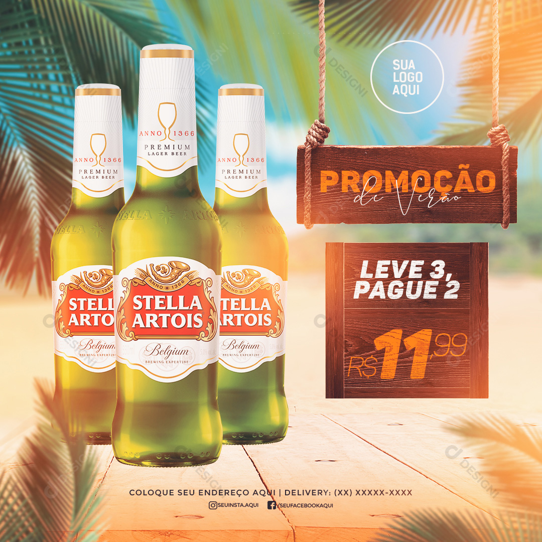 Promoção de Verão Cerveja Stella Artois Social Media PSD Editável