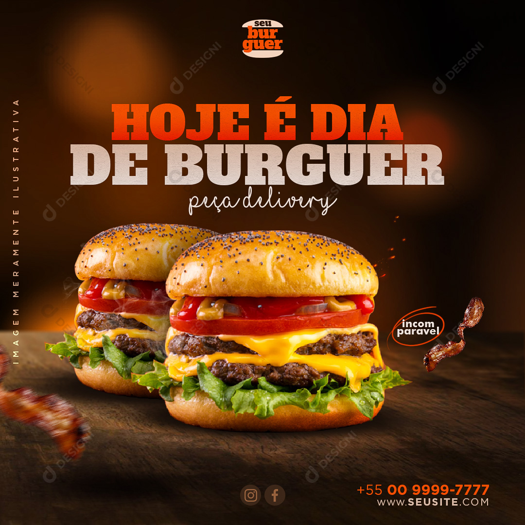 Hambúrguer Hamburguerias Social Media PSD Editável Delivery