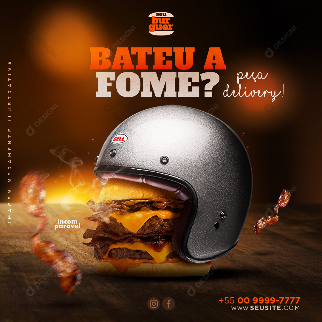 Hambúrguer Hamburguerias Social Media PSD Editável Bateu a Fome
