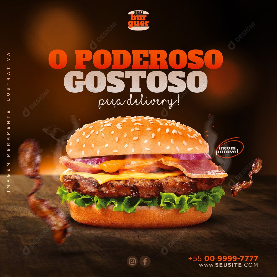 Hambúrguer Hamburguerias Social Media PSD Editável O Poderoso Gostoso