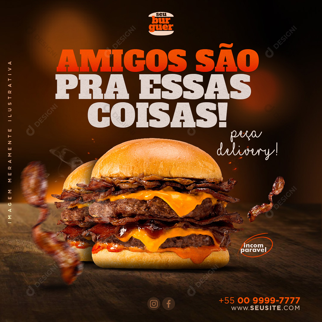 Hambúrguer Hamburguerias Social Media PSD Editável