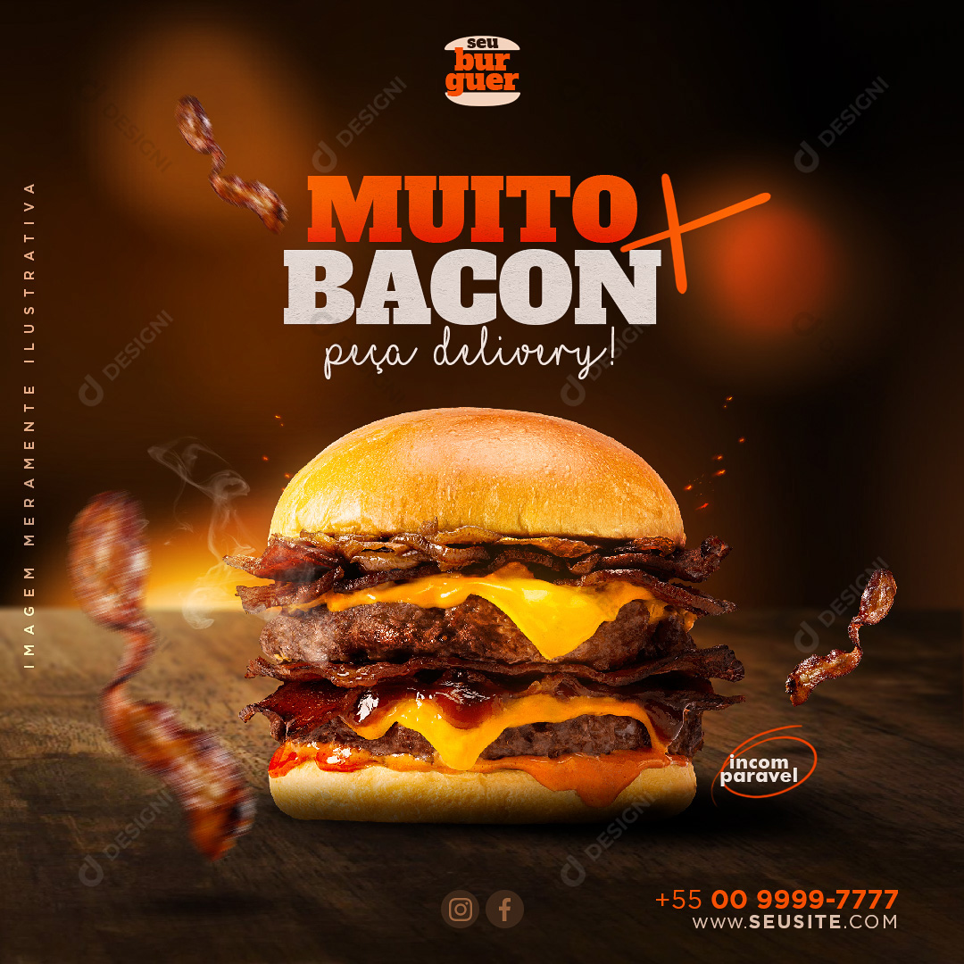 Hambúrguer Muito Bacon Hamburguerias Social Media PSD Editável