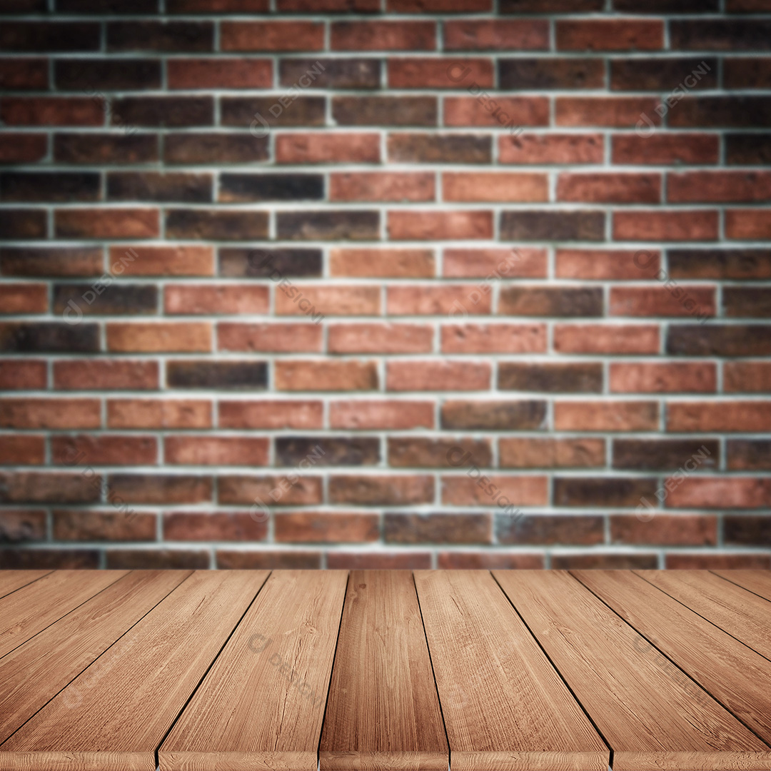 Cenário Mesa de Madeira e Background Parede Tijolos PSD + JPG