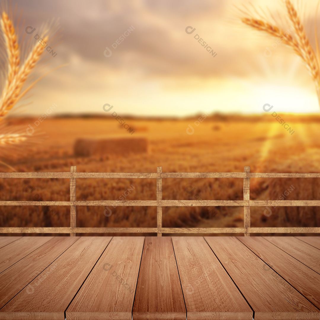 Cenário Mesa de Madeira e Background Cevada Trigo PSD + JPG