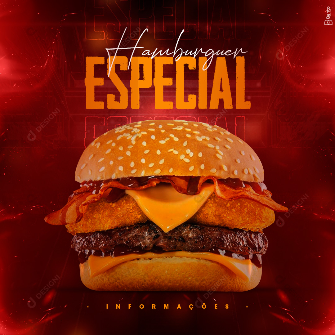 Hambúrguer Especial Hamburguerias Social Media PSD Editável
