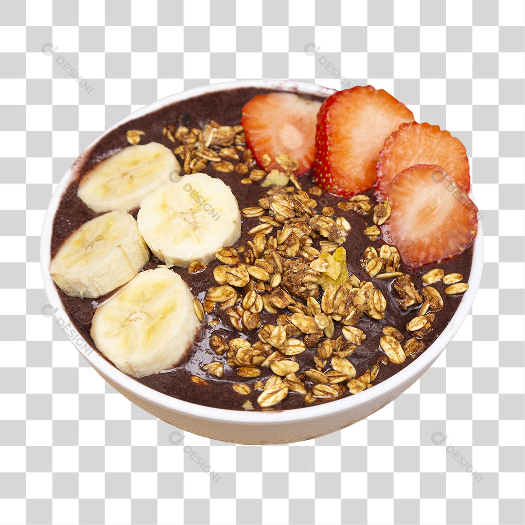 Tigela de Açaí com Morango Banana e Granola PNG Sem Fundo Transparente