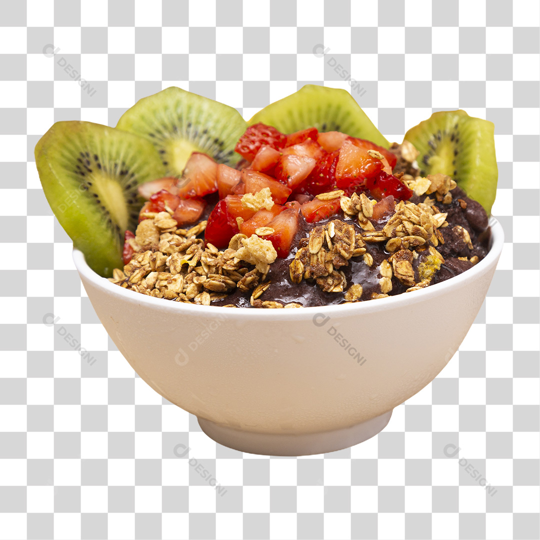 Tigela de Açaí Com Kiwi Morango e Granola PNG Sem Fundo Transparente