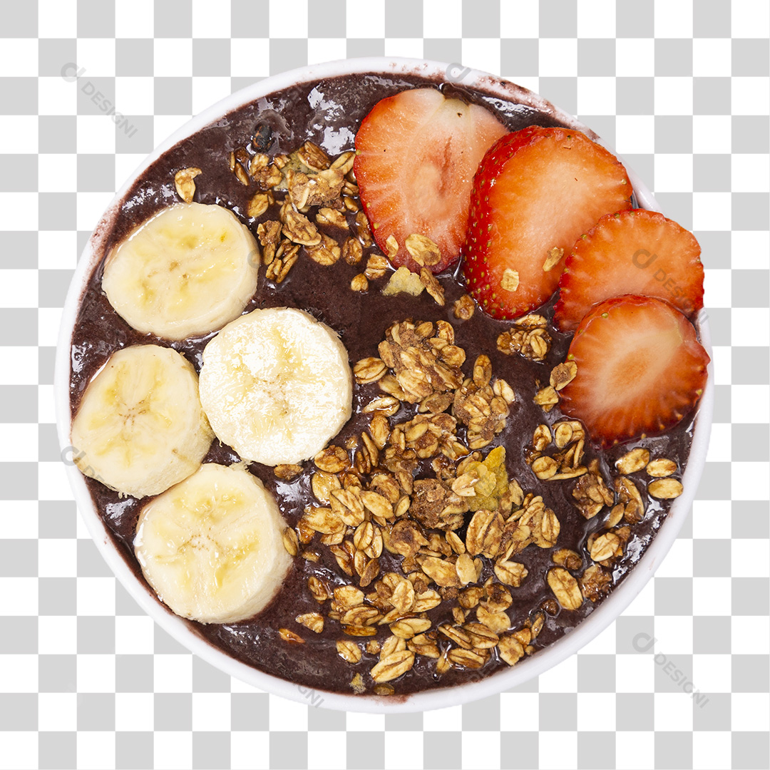 Tigela de Açaí Com Banana e Morango PNG Sem Fundo Transparente