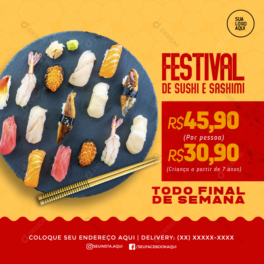 Festival Sushi e Sashimi Social Media PSD Editável