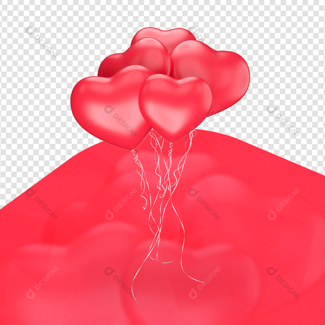 Balões 3D Agrupados Em Forma De Coração Composição PNG