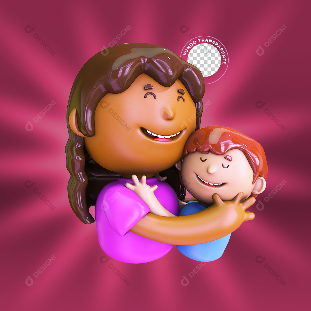 Ilustração 3D Mãe Abraçando Filha PNG Transparente