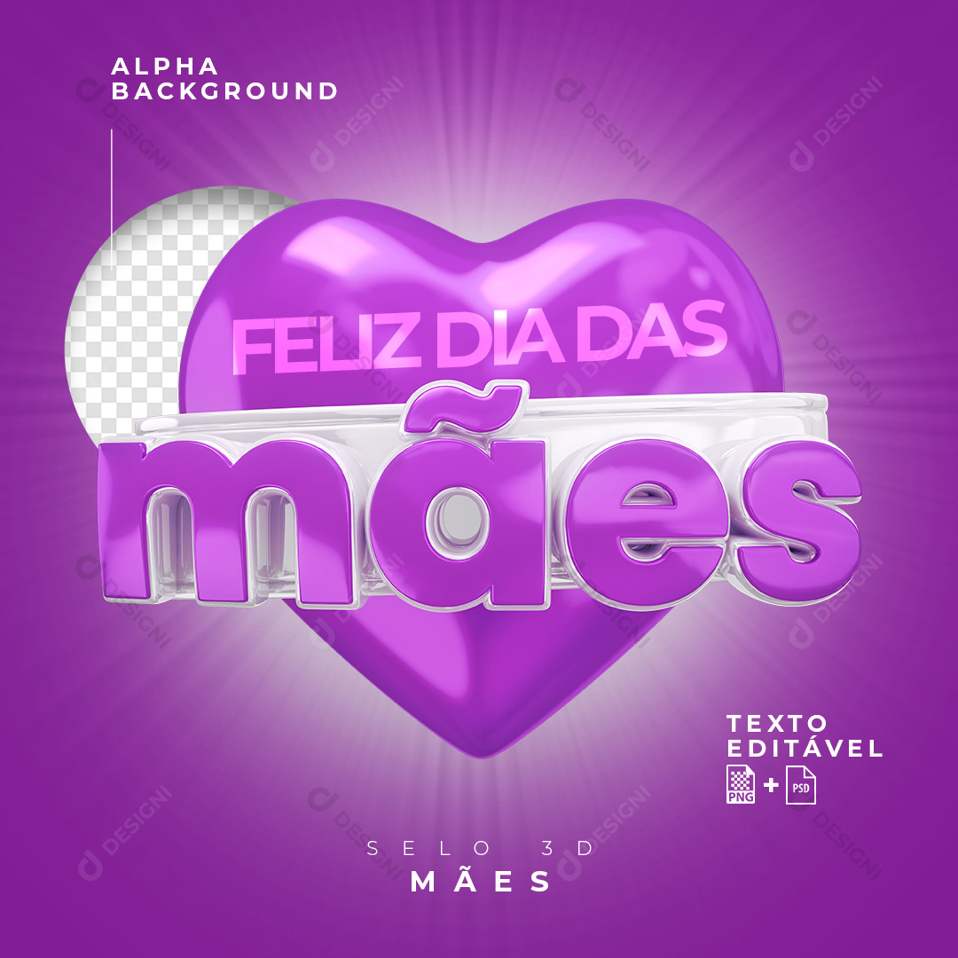 Selo Mães 3D Texto Editável PSD PNG