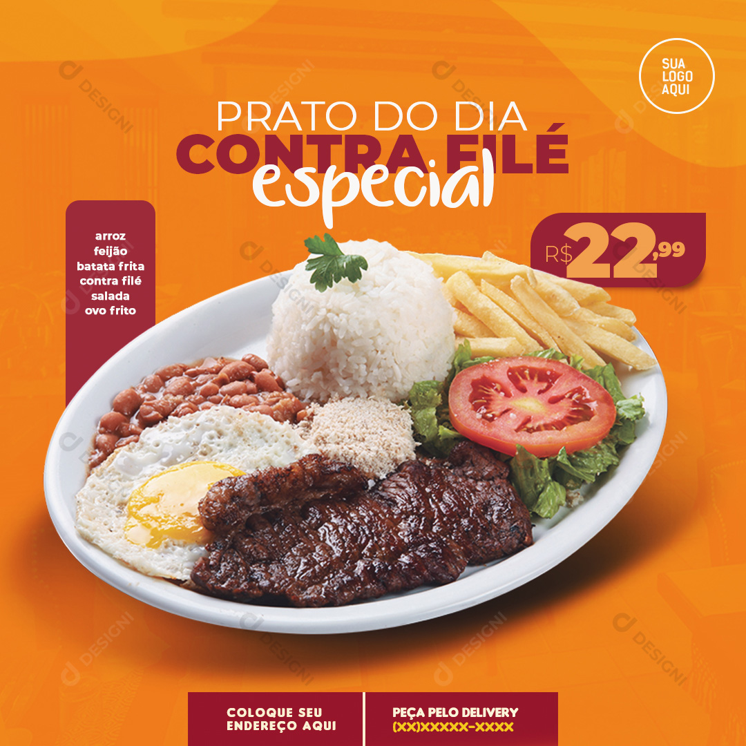 Prato do Dia Contra Filé Social Media PSD Editável