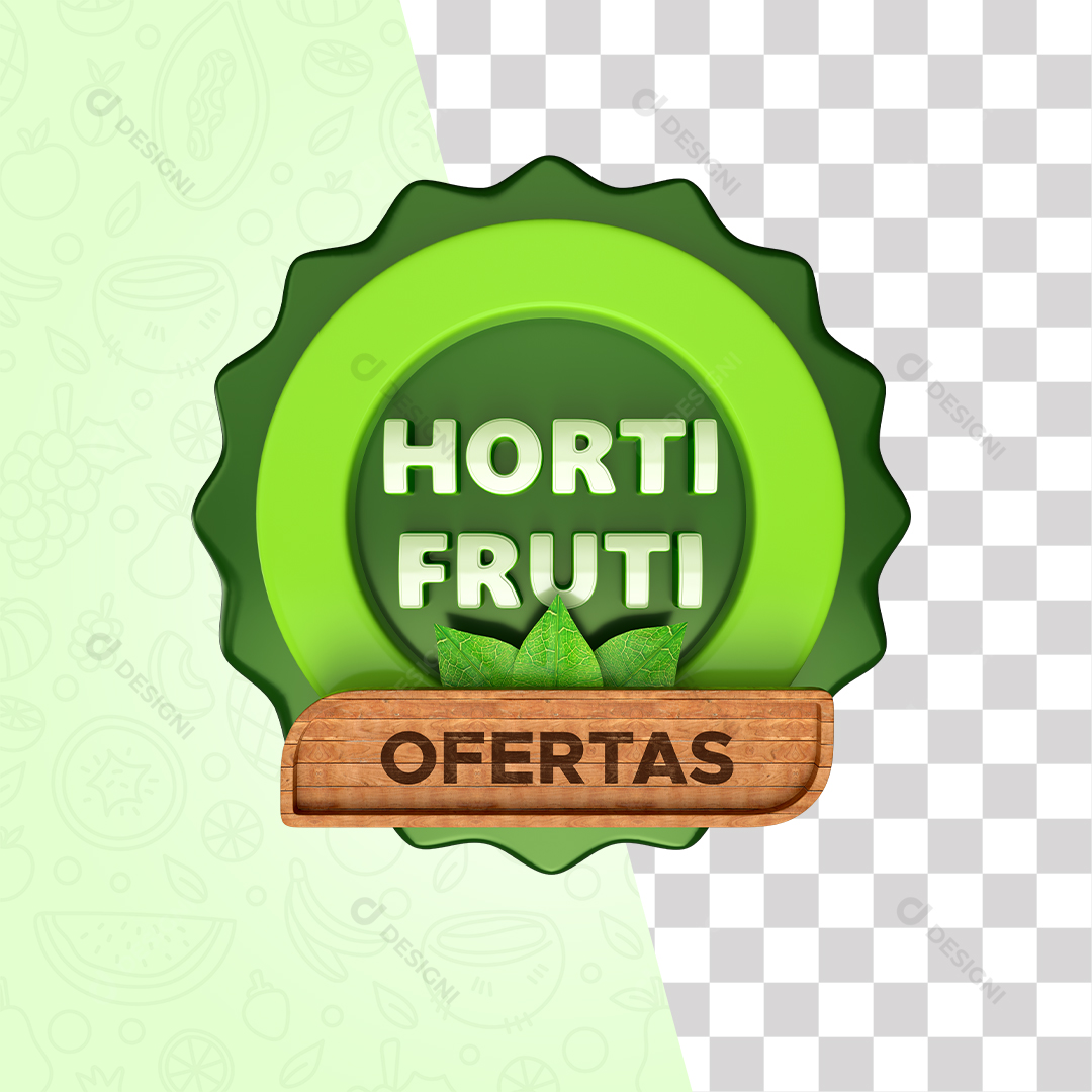 Selo 3D Oferta Hortifruti Supermercado PSD + PNG Transparente