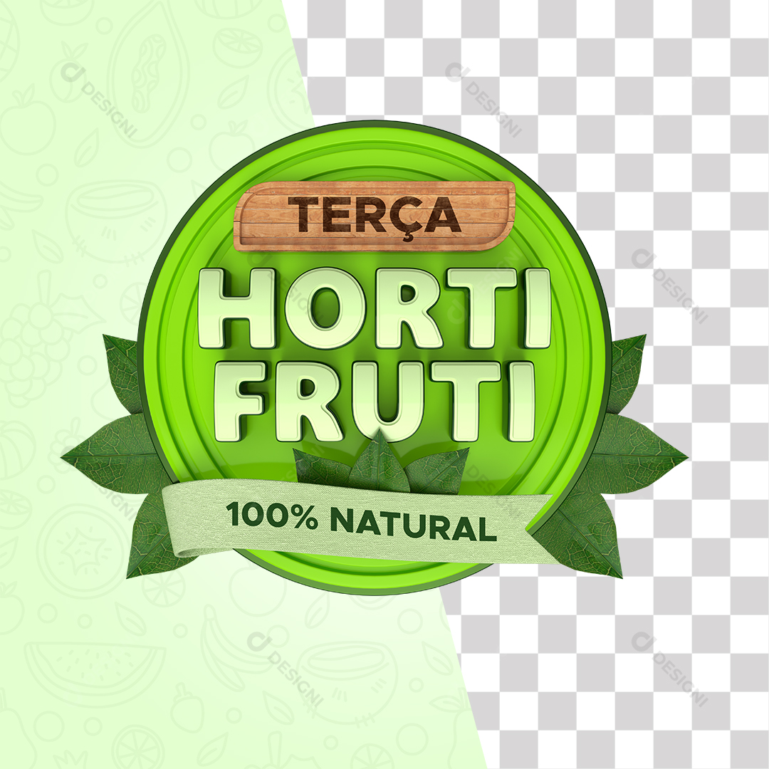 Selo 3D Terça Hortifruti 100% Natural PSD + PNG Transparente