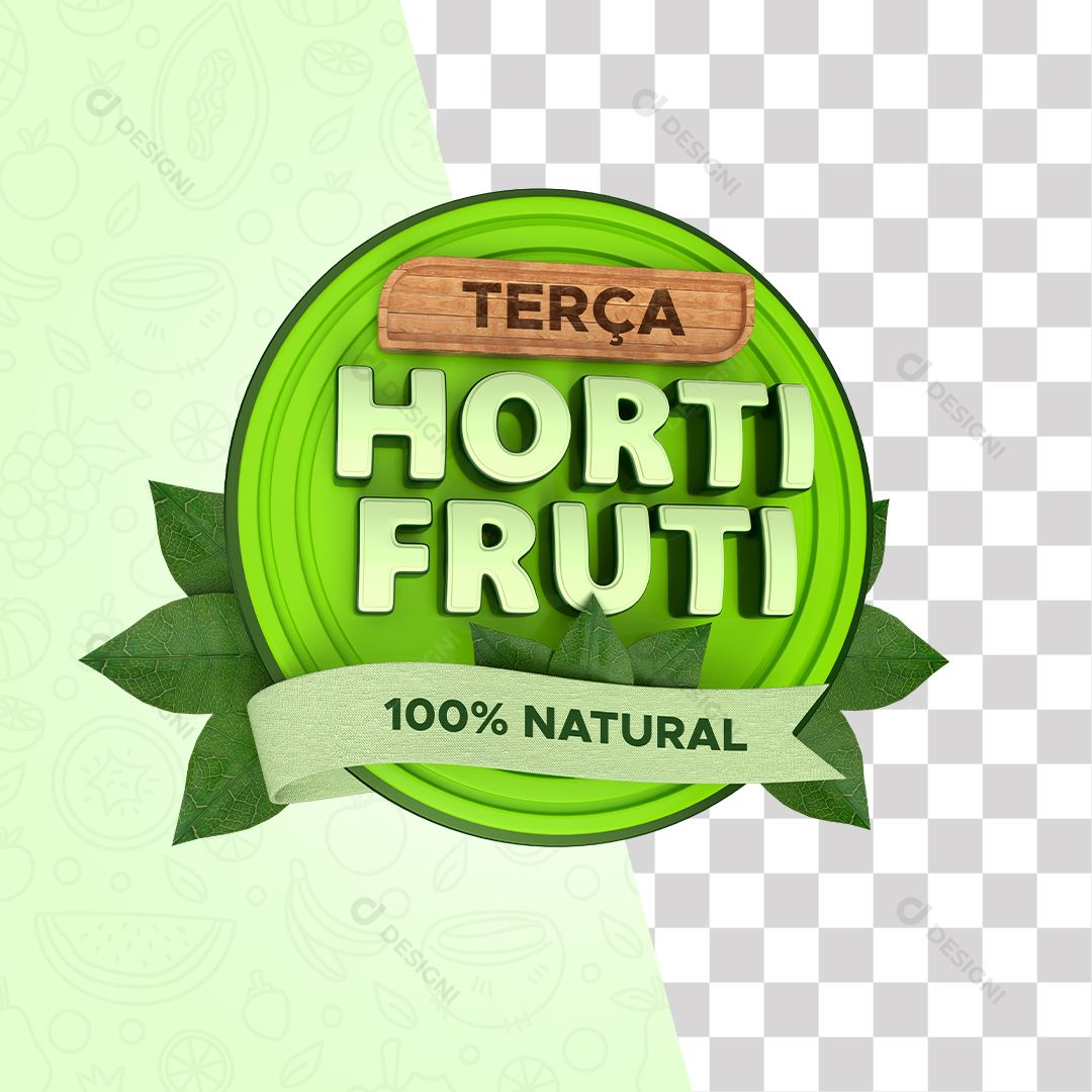 Selo 3D Terça Hortifruti 100% Natural PSD + PNG Transparente
