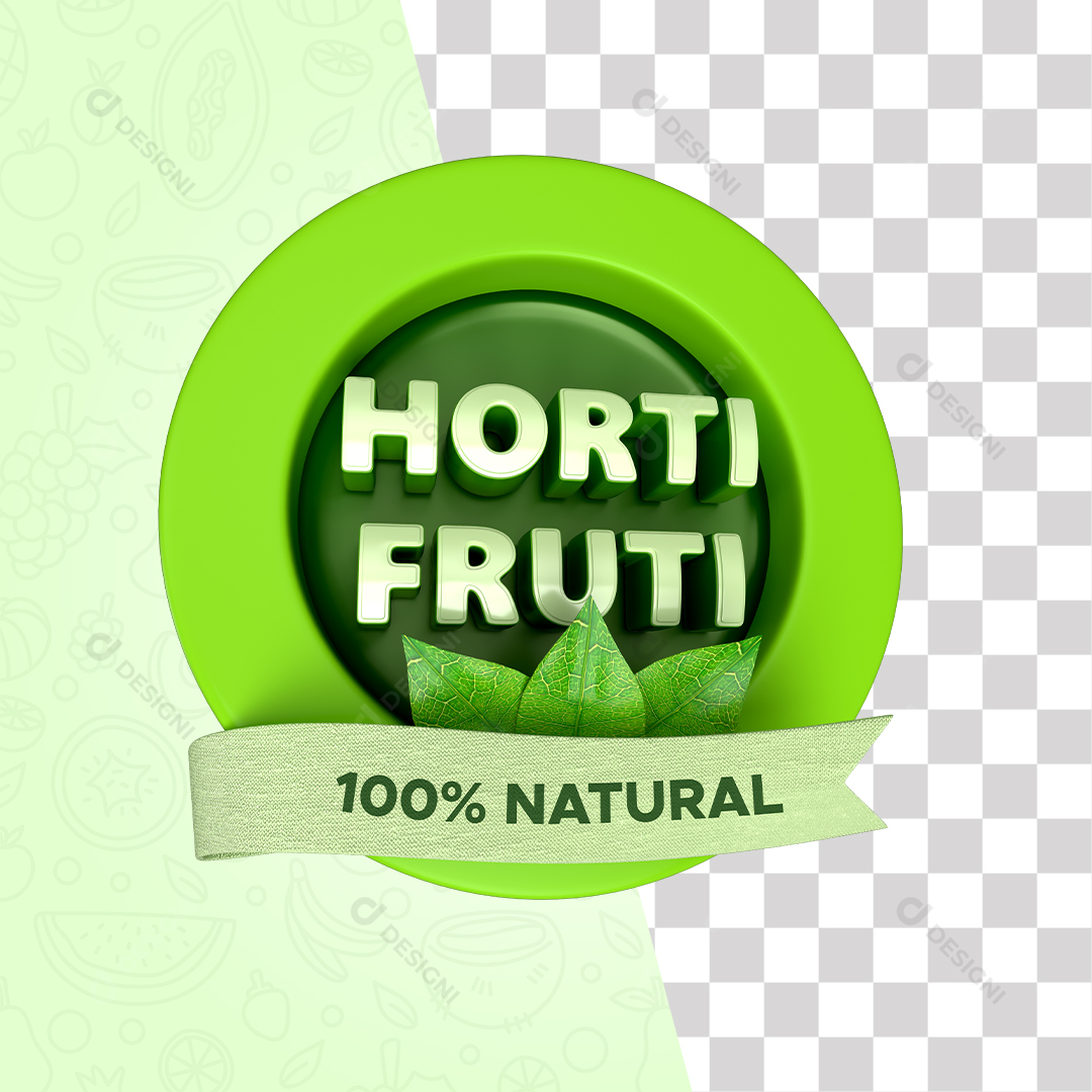 Hortifruti 100% Natural Selo 3D PSD + PNG Transparente