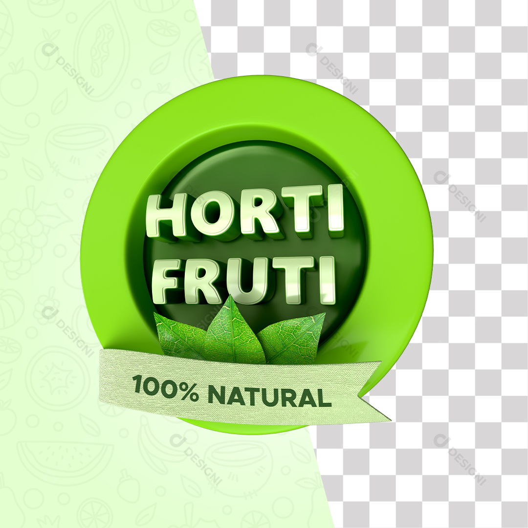 Hortifruti 100% Natural Selo 3D PSD + PNG Transparente