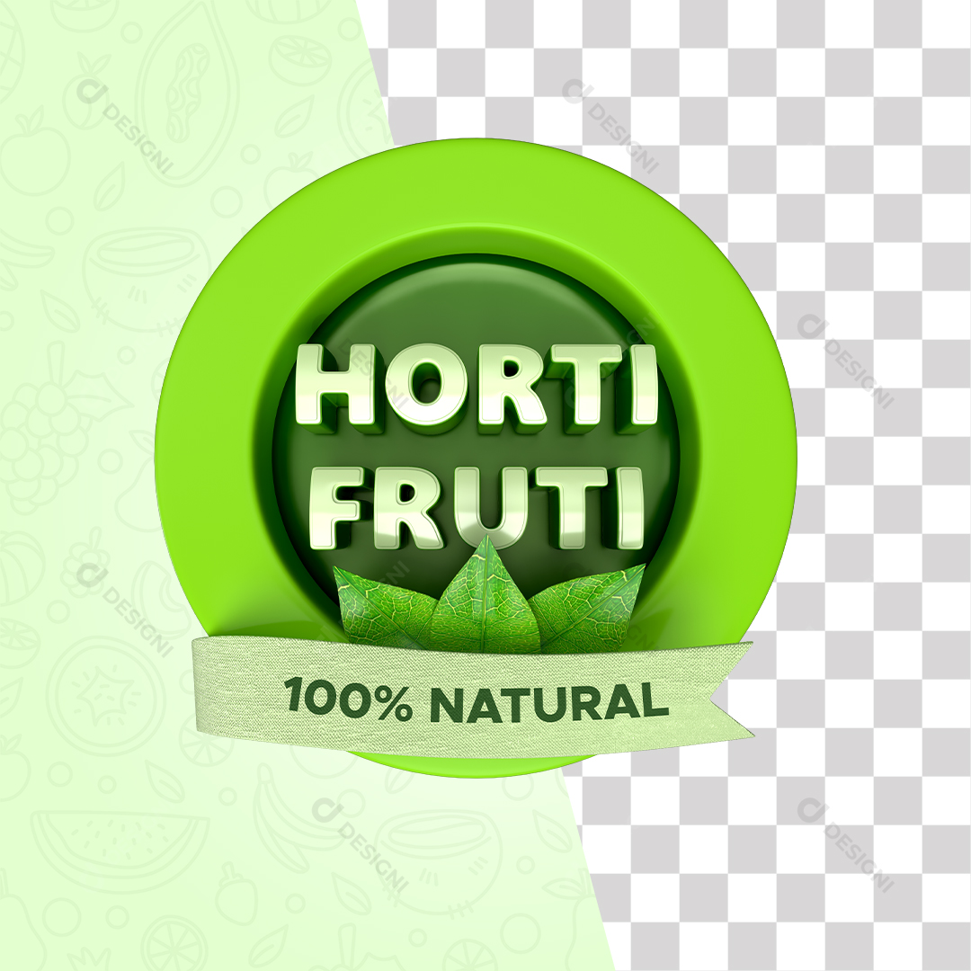 Hortifruti 100% Natural Selo 3D PSD + PNG Transparente