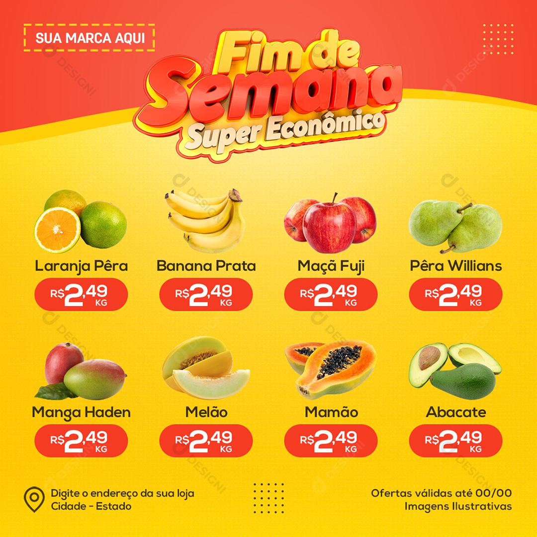 Mini Encarte Digital Fim de Semana Supermercados Hortifrútis PSD Editável