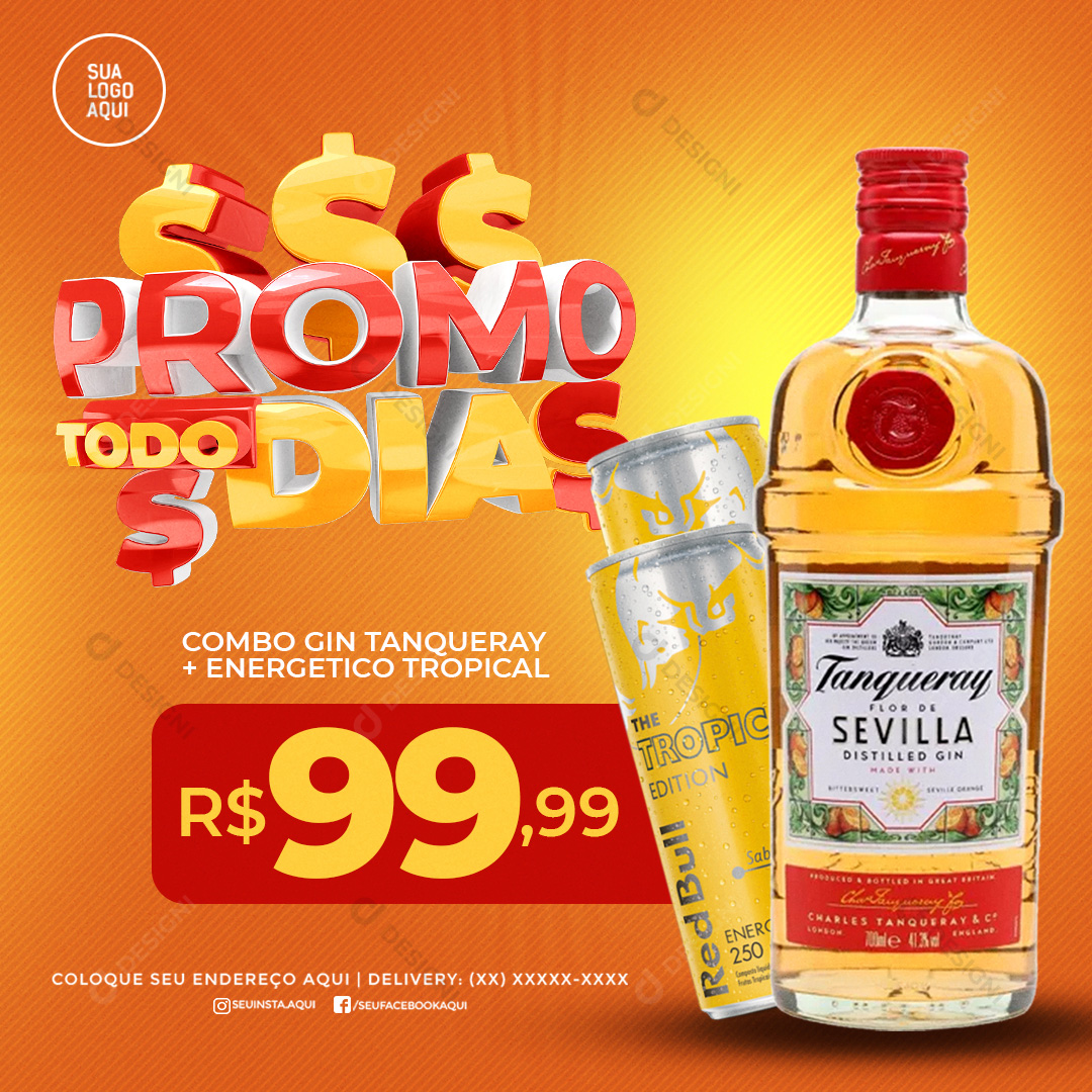 Promoção Gin Tanqueray Mais Energético Tropical Social Media PSD Editável