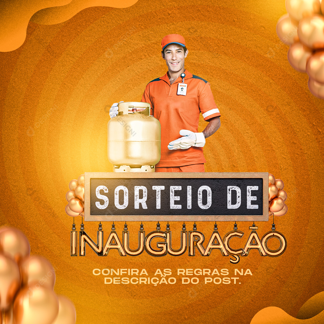 Sorteio de Inauguração Gás de Cozinha Social Media PSD Editável