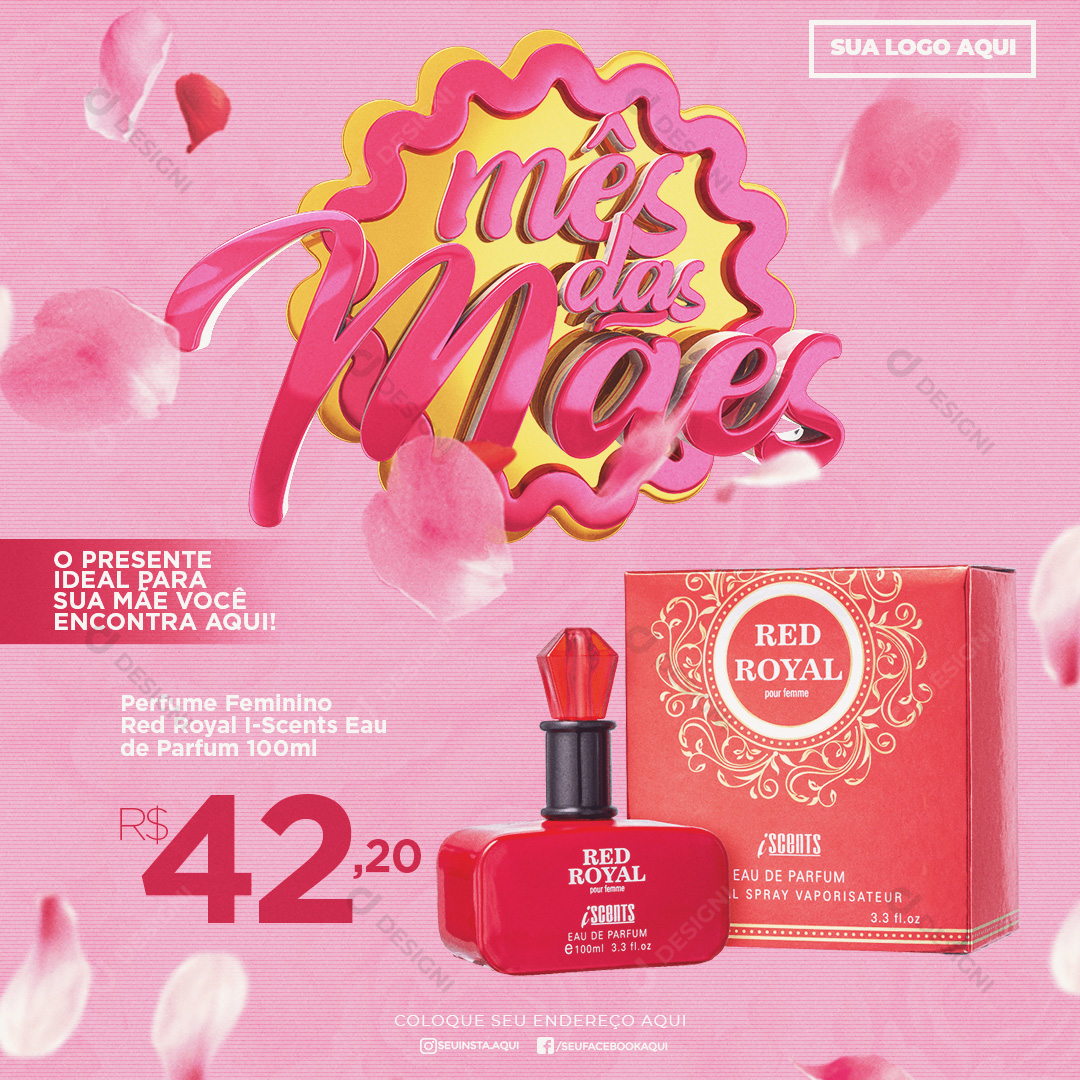 Mês das Mães Perfume Feminino Red Royal Social Media PSD Editável