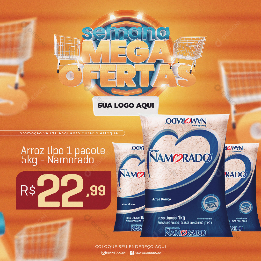 Arroz Namorado Social Media PSD Editável Supermercado Oferta