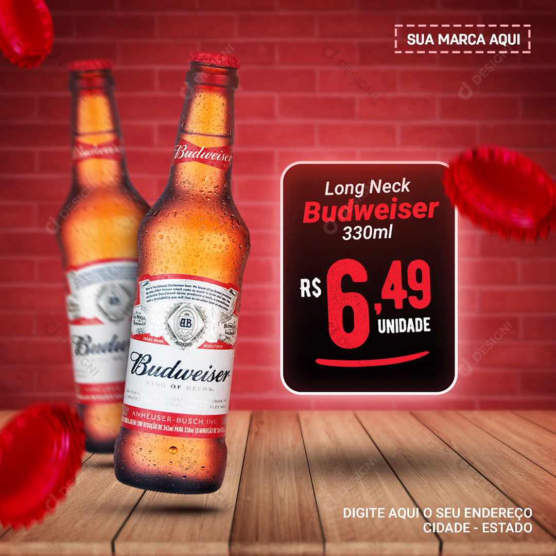 Bares Distribuidoras de Bebidas Budweiser Conveniências Social Media PSD Editável