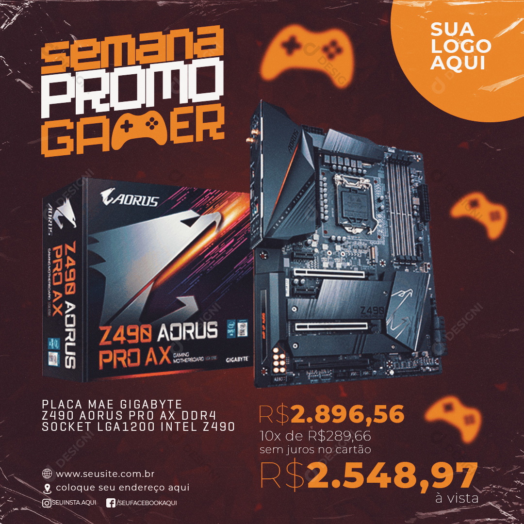 Semana Promo Gamer Placa Mãe Gigabyte Z490 Adrus Pro Social Media PSD Editável