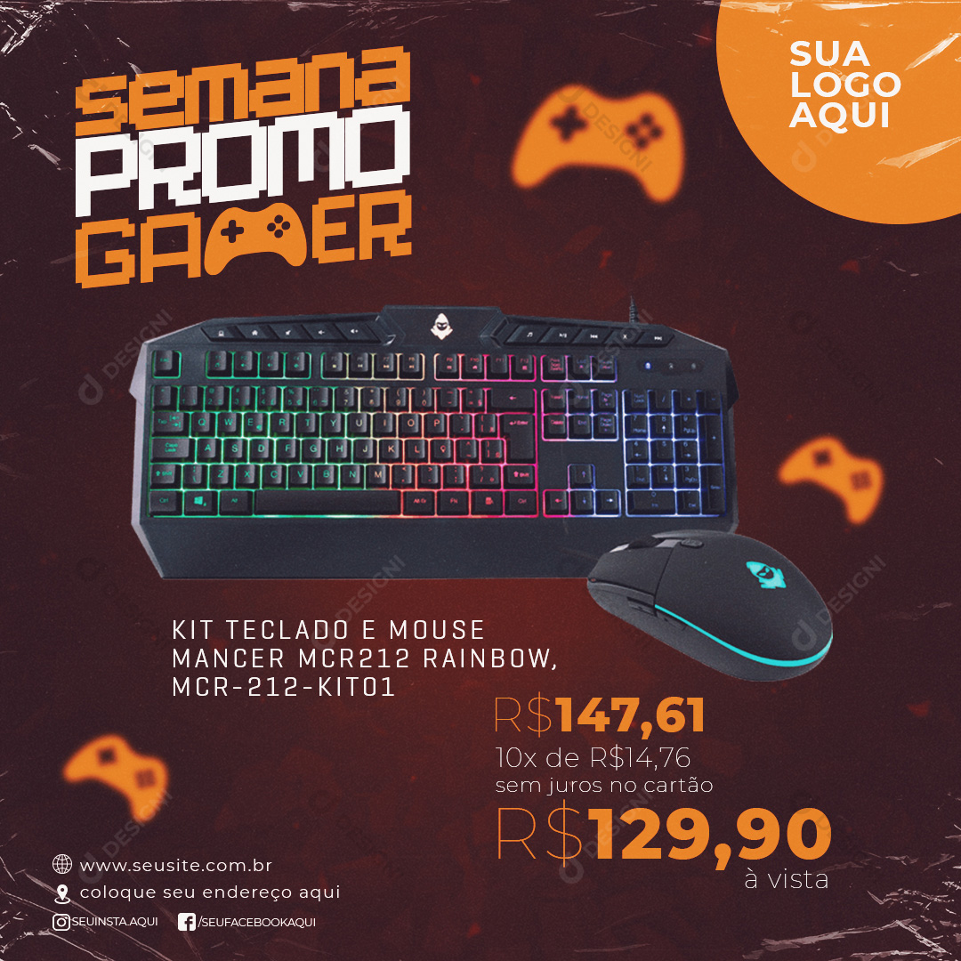Semana Promo Gamer Kit Teclado e Mouse Mancer Social Media PSD Editável