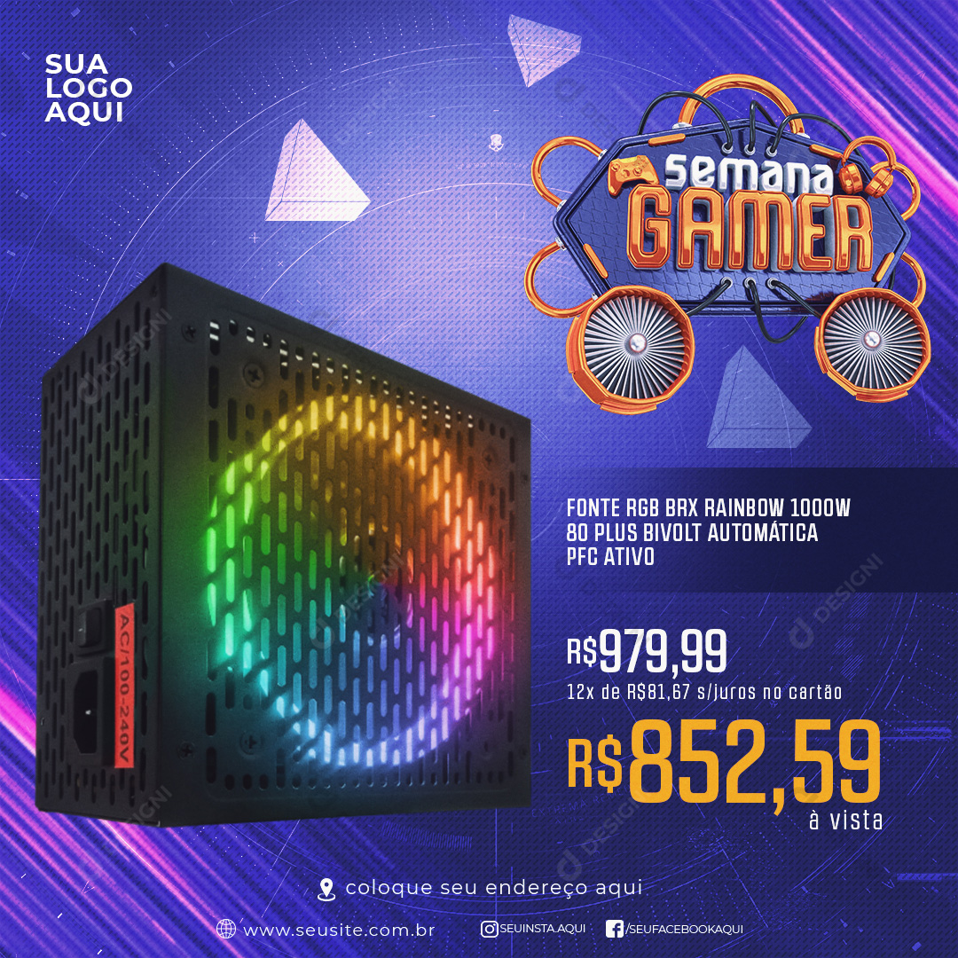 Semana Gamer Fonte RBG BRX Rainbow Social Media PSD Editável