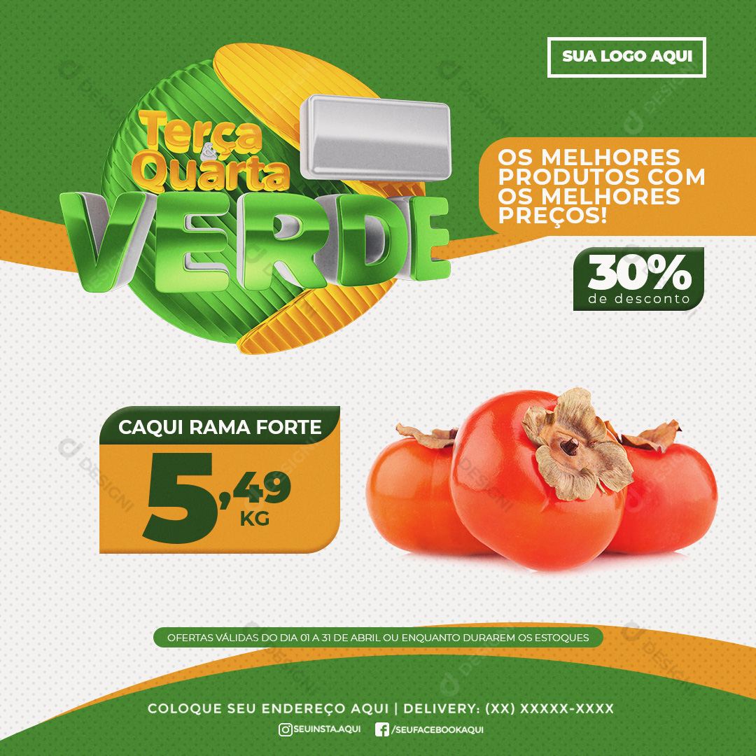Terça e Quarta Verde Caqui Rama Forte Social Media PSD Editável