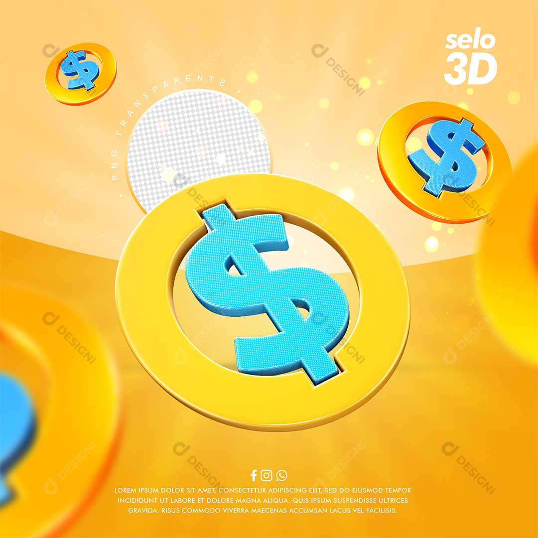 Selo 3D Elemento Cifrão Dinheiro PSD + PNG