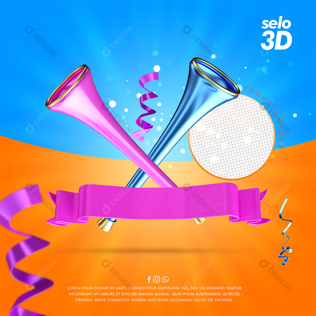 Corneta Com Fitas Elementos 3D PSD + PNG