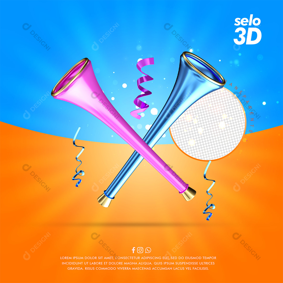 Corneta Com Fitas Elementos 3D PSD + PNG