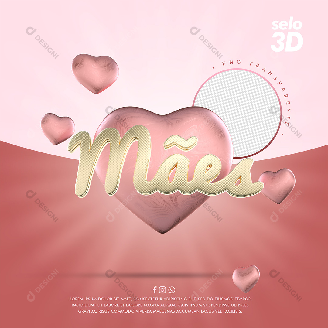 Mães Elementos Corações 3D PSD + PNG