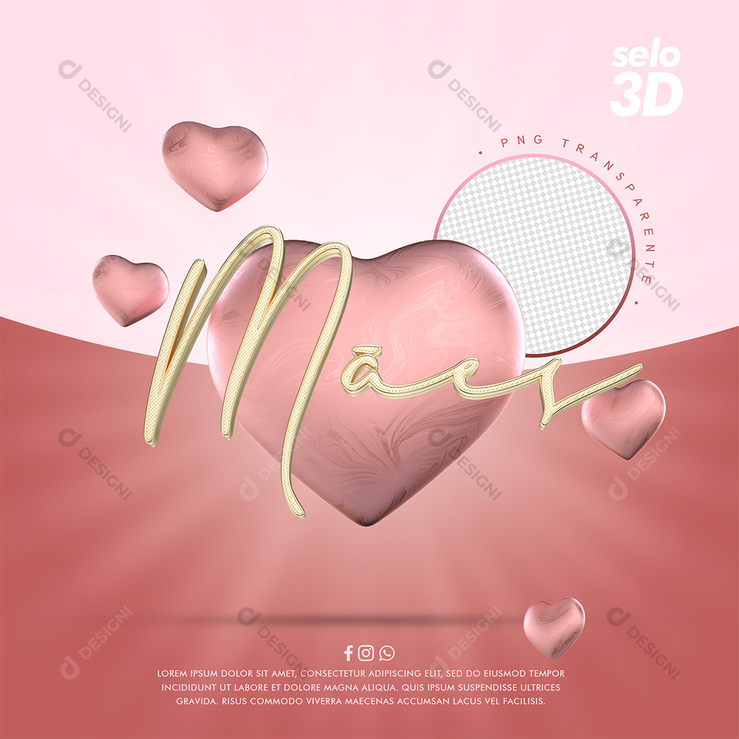 Mães Elementos Corações 3D PSD + PNG