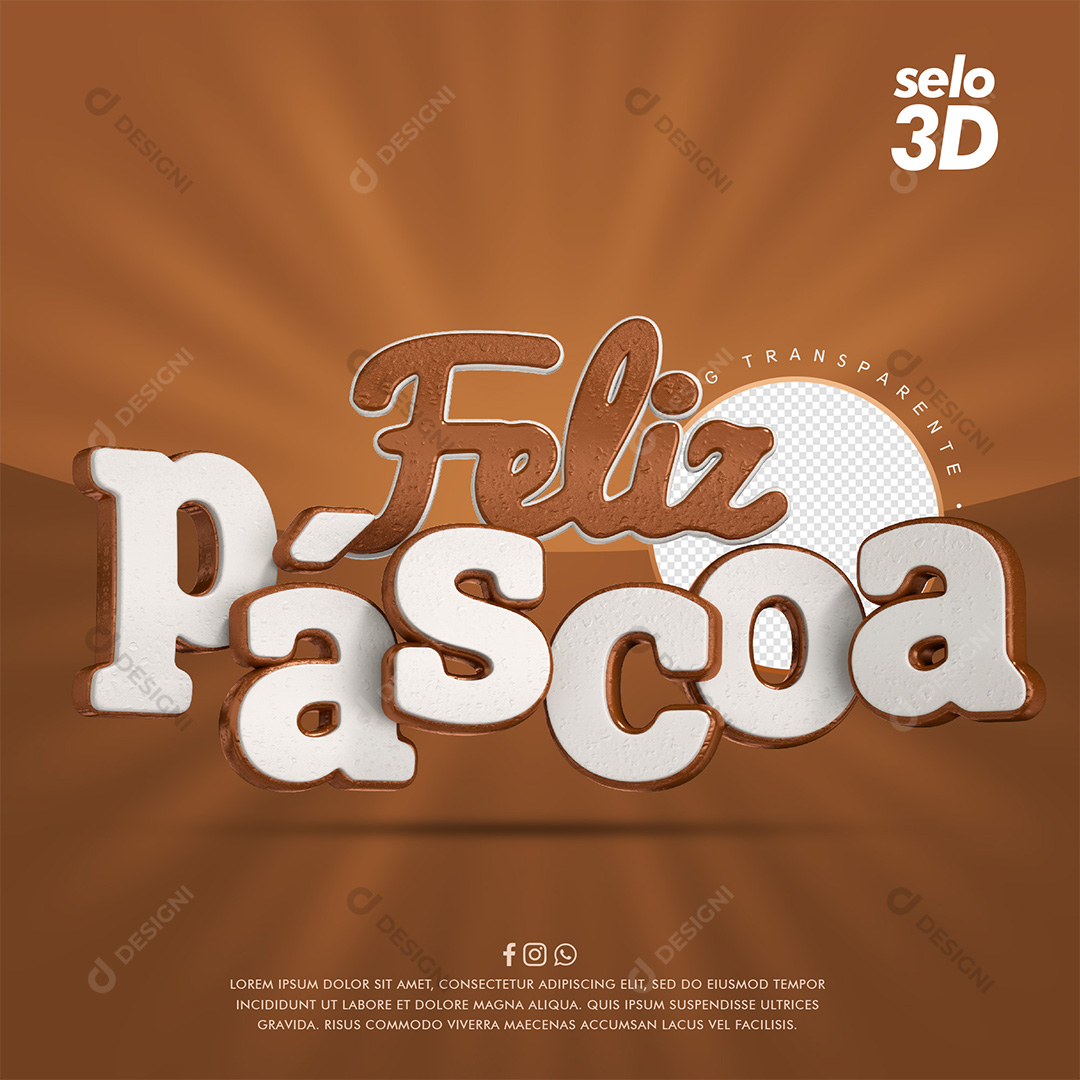 Feliz Páscoa Elemento 3D PSD + PNG