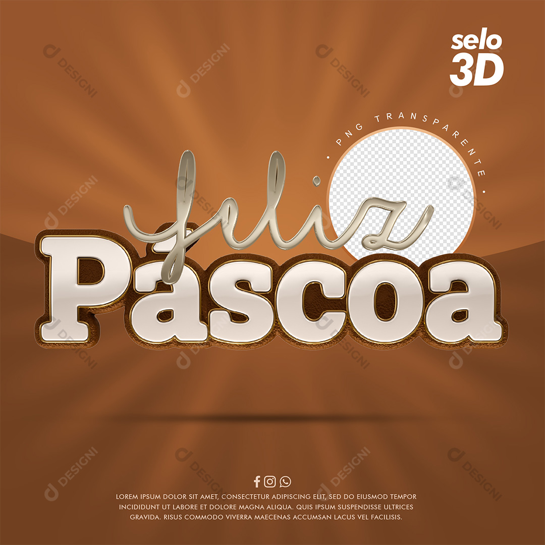 Feliz Páscoa Elemento 3D PSD + PNG
