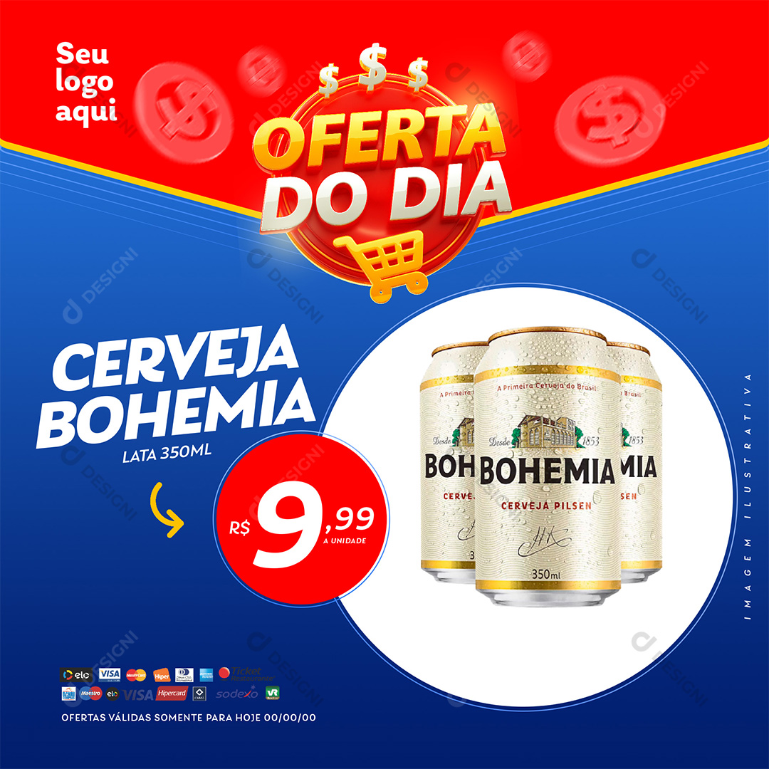 Oferta do Dia Supermercado Cerveja Bohemia PSD Editável