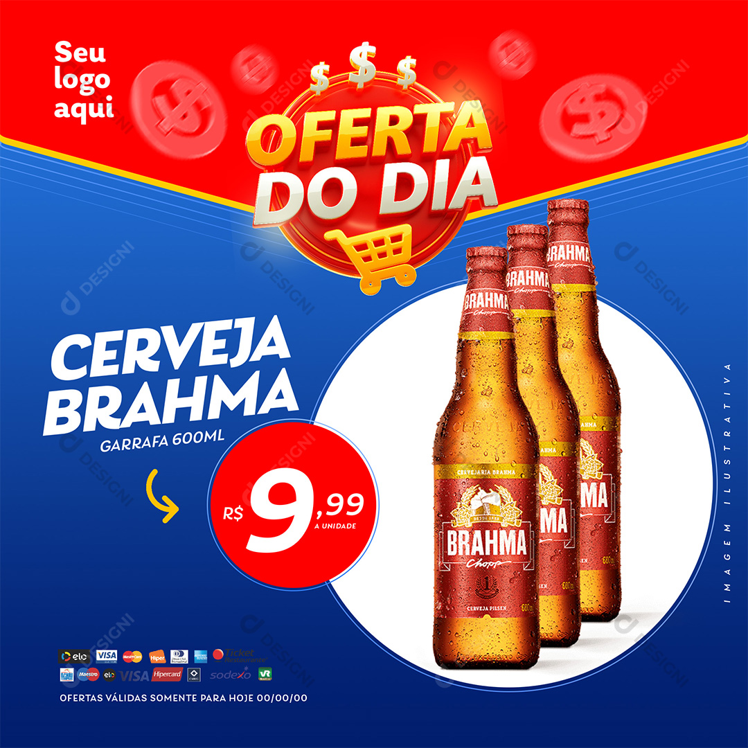 Oferta do Dia Supermercado Cerveja Brahma Garrafa PSD Editável