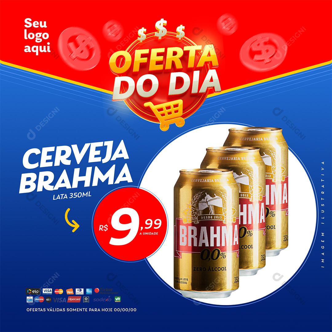 Oferta do Dia Supermercado Cerveja Brahma PSD Editável