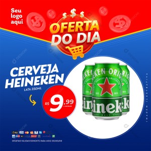 Oferta do Dia Supermercados Cerveja Heineken Lata PSD Editável