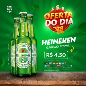 Oferta do Dia Supermercado Cerveja Heineken PSD Editável