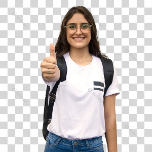 Jovem Estudante Mulher Fazendo Sinal de Positivo PNG Transparente Sem Fundo