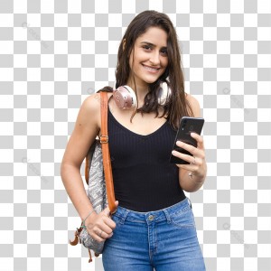 Jovem Estudante de Óculos Com Celular PNG Transparente Sem Fundo