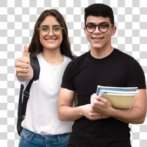 Casal de Jovens Estudantes Sorrindo PNG Transparente Sem Fundo