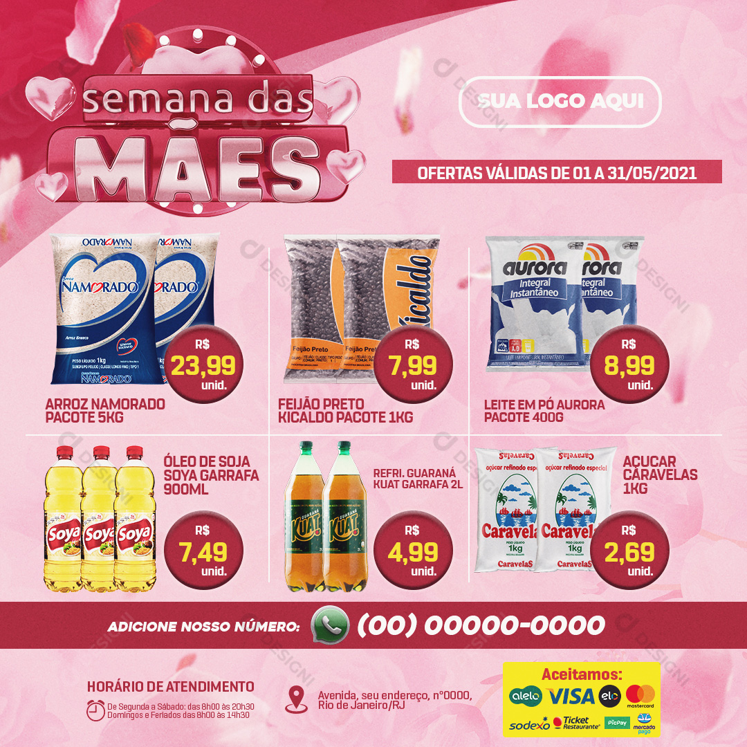 Ofertas Supermercado Dia das Mães Social Media PSD Editável